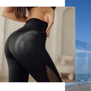 LuxeIt black leggings with crystal accents